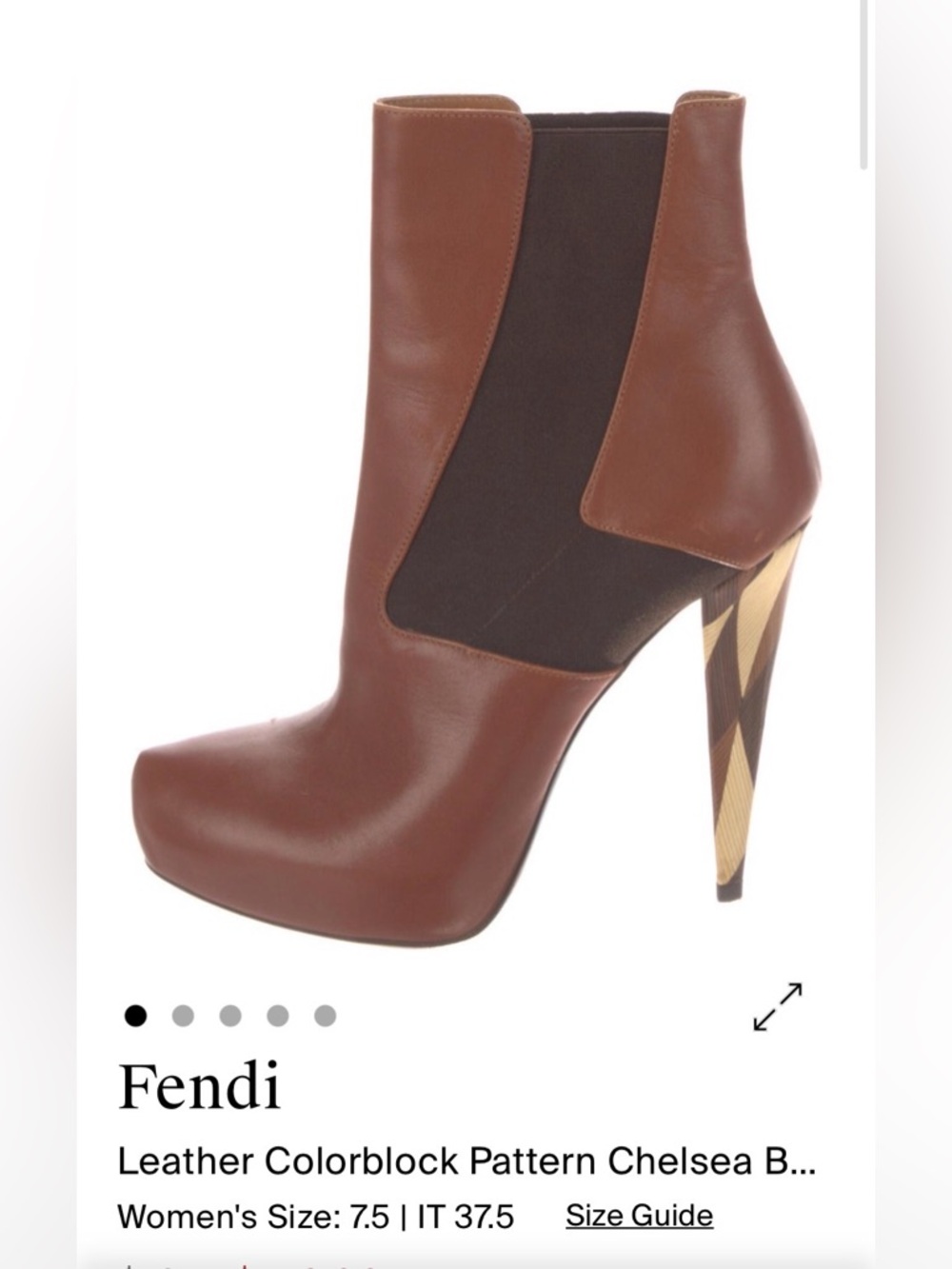 Fendi Brown Leather Chelsea Boot with Geometric Heel